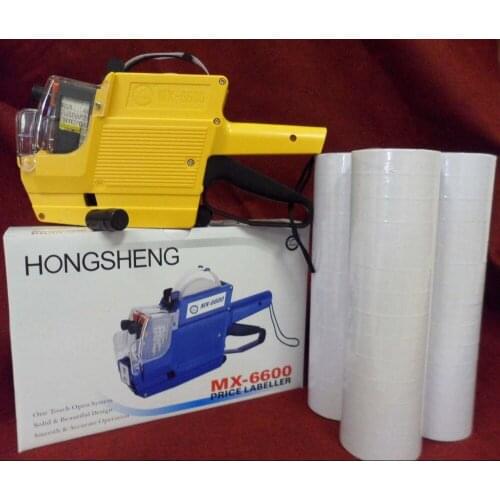 [ Fly Eagle ] MX-6600 10 Digits 2 Lines Price Tag Gun labeler +1 Ink + 30 Rolls White 500 Tags Yellow