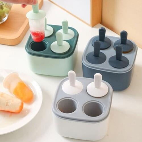 4 Hole Ice Mould Ice Cube Tray Popsicle Barrel Diy Mold Dessert Ice Cream Mold With Popsicle Stick Kitchen Tools Cocina