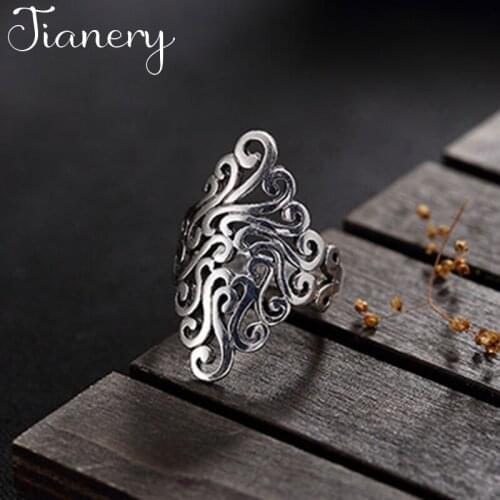 JIANERY Vintage Handmade Silver Color Large Pattern Rings For Women Men Adjustable Size Rings Personality