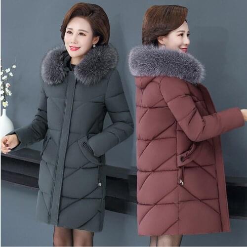 2022 New Winter Women Jacket Coat Long Fur collar Hooded Cotton Padded Parker Female Coats Elderly Quality Warm Snow Outwear