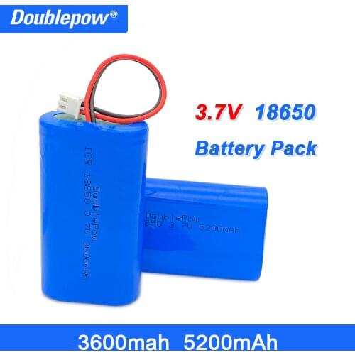 3.7V 18650 Lithium Battery Packs 3600/5200mAh Rechargeable battery Fishing LED Light Bluetooth Speaker +XH-2P Plug