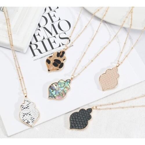Moroccan Abalone Shell Pendant Long Chain Sweater Necklaces for Women Leopard Snakeskin Leather Pendant Neckalces Girl Gift New