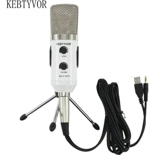 MK-F100TL USB 2.0 Condenser Sound Recording Audio Processing Wired Microphone with Stand for Radio Braodcasting KTV Karaoke