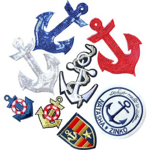 Fashion shiny Anchor patch Sequins icon Embroidered Applique Patches For kawaii clothes DIY Iron on Badges on a backpack