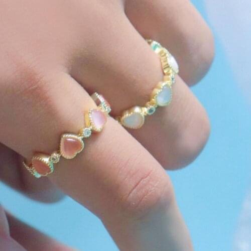 Hot Fashion Open Ring Heart Shaped Opal Copper Finger Ring Party Accessories Sweet Opal Ring Birthday Gift