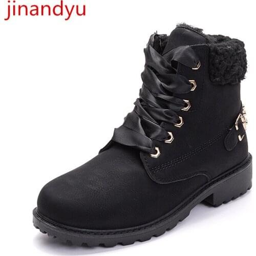 Winter Lace-Up Ankle Boots Flat Platform Shoes for Women with Ladies Leather Shoes Plattforms Warm Combat Boots