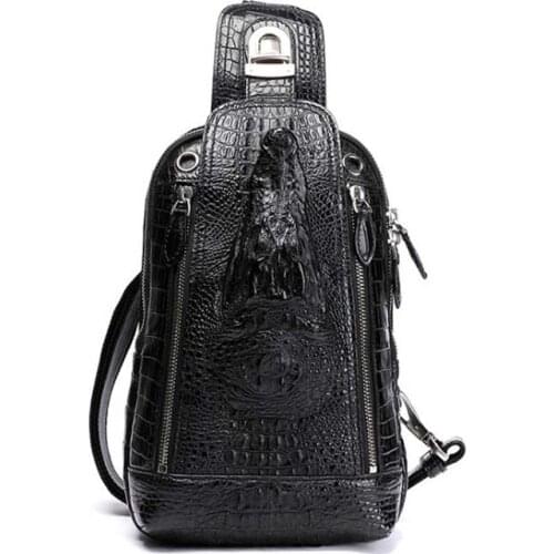 Ourui true crocodile men chest bag black crocodile leather Men bags men chest bag