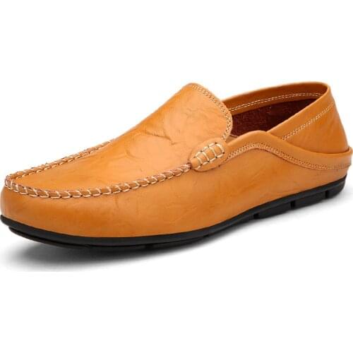 Mens Leather Loafers Business Casual Shoes 2021 Fashion Luxury Brand Driving Shoes Men Leather Sneakers Soft Flat Shoes Size 47