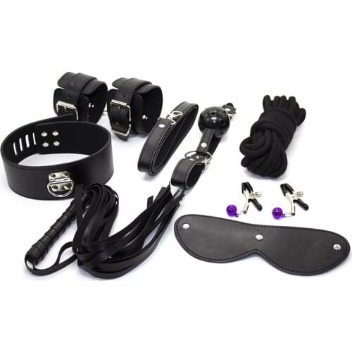 7-Piece Set Of Fun Hand-buttoned Eye Mask Nipple Breast Pad Cotton Rope Leather Whip Ball gag