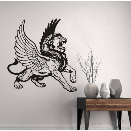 Lion with Eagle Wings Wall Decals Greek Mythology Symbol Wall Sticker Home Décor Art Wild Winged Lion Wall Vinyl Murals AZ933