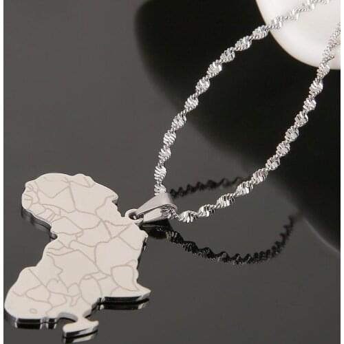 Stainless Steel Silver Color African Map Pendant Necklace Fashion Map of Africa Jewelry