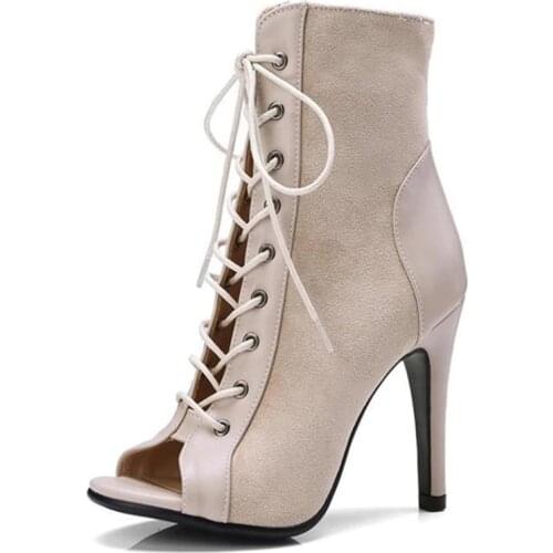 Spring 2021 new thin heels and high heels with fish-toe sandals for womens summer plus size lace-up ankle boots
