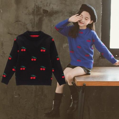 New 2021 Spring Autumn New Design Baby Girls Pullover Sweater Cherry Pattern Sweet Children Tops Girls Sweater Clothing 4-13Y