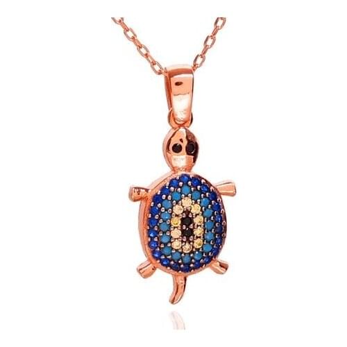 Evil Eye bead Silver Turtle Pendant