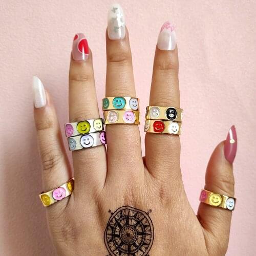 JUST FEEL 2021 New Summer Cute Star Yin Yang Flower Rings for Women Fashion Golden Metal Enamel Rings Statement Party Jewelry