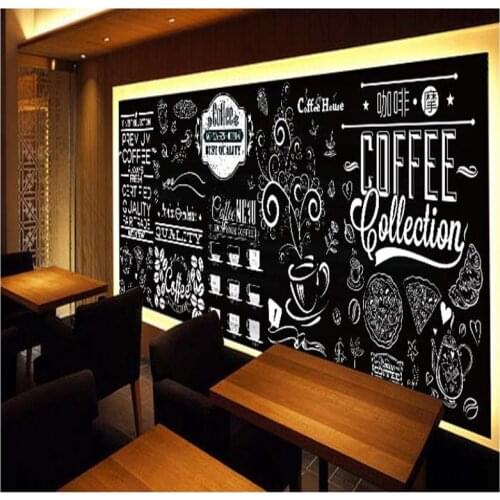 Drop Shipping photo Wallpaper European Black White Retro Blackboard Hand Painted Bar Cake Tea Dessert Shop Mural