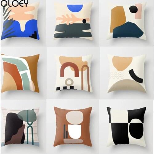 Color Geometric Abstract Pattern Polyester Peach Leather Cushion Cushion Pillowcase Car Waist Cushion Cover Hot Home Decoration