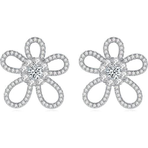BOEYCJR 925 Silver Elegant Flower 0.3ct F color Moissanite VVS Fine Jewelry Diamond Stud Earring for Women Gift