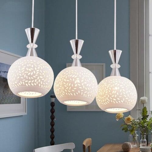 Modern simple round creative led three-head lamp restaurant chandelier dining room lamp bar counter ceramic chandelier