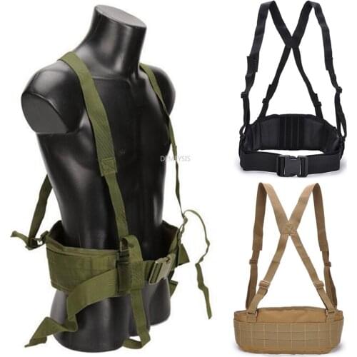 Outdoor Sport Men Molle Adjustable Tactical Waist Padded Belt with H-shaped Suspender Military Airsoft Nylon Cummerbunds