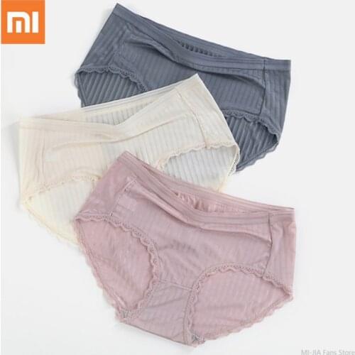 3pcs Xiaomi Lace Panties Women Sexy Ice Silk Transparents Underwear Mid-waist Woman Briefs Cotton Crotch Antibacterial Lingerie