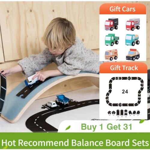 Wobble Fitness Balance Board Wooden Car Workout Training Equipment Kids Yoga With Felt Indoor Sport Children Track Toy Full Sets