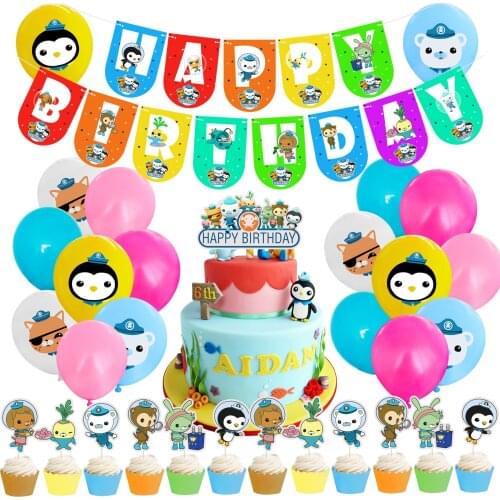 The Octonauts Balloon with Cake Topper Banner Happy Birthday Octopod Barnacles Peso Kwazii Baby Shower Party Supplies Decoration
