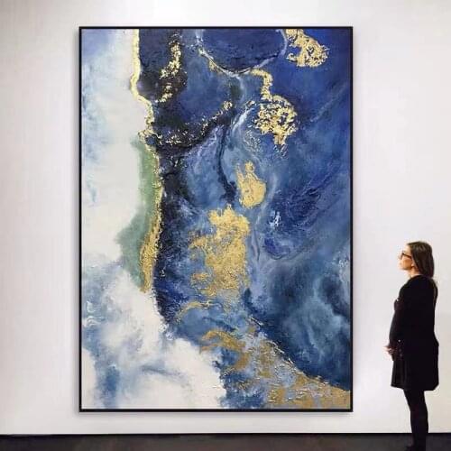 High Quality Hand Painted Modern Abstract Golden Sea Oil Painting Wall Art Canvas Painting for Living Room hotel wall Decor