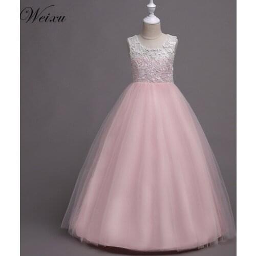 Weixu Girls Wedding Lace Dresses Childrens Tulle Costume Sleeveless Multi-layer Gauze Princess Dress Teenagers Evening Dresses