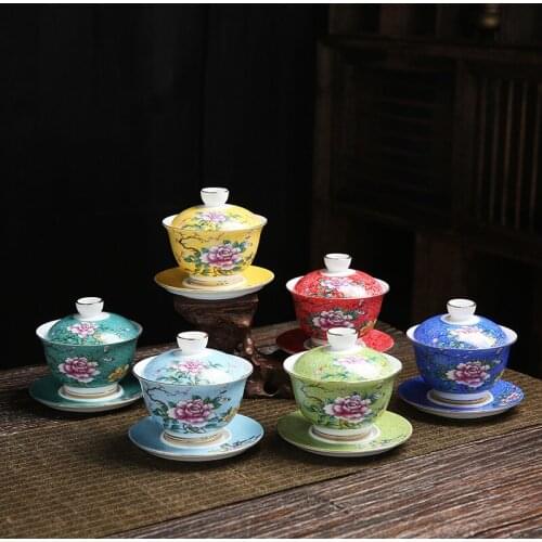 NEWYEARNEW Tea Tureen Cup Enamel Business Gift Chinese Style High Quality Drinkware Tableware Tea Set Kung Fu Accessories