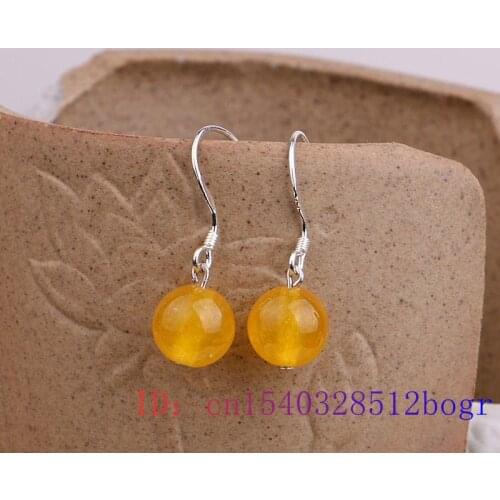 Yellow Jade Bead Earrings Women Crystal Gemstone Chalcedony Fashion Natural Zircon Amulet Gifts Jewelry 925 Silver