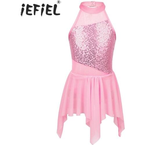 IEFiEL Kids Girls Ballet Dancewear Glitter Cutout Back Lyrical Dance Class Costumes Ballerina Dress Gymnastics Leotard for Kids