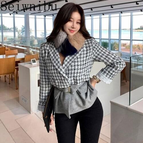 Elegant Plaid Womens Notched Collar Long Sleeve Button Plaid Jacket Coats Clothing Female Fashion 2020 Autumn Winter Clothing
