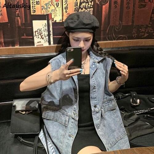 Vests Women BF Style Chic Retro Denim All-match Harajuku Sleeveless Ladies Outwear Daily Casual Popular Simple Loose Femme 2021
