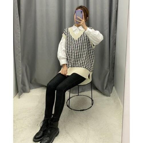 V Neck Knitted Vest Sweater Women 2020 Fashion Oversized Sleeveless Side Vents Loose Female Waistcoat Chic Tops Outerwear Vest