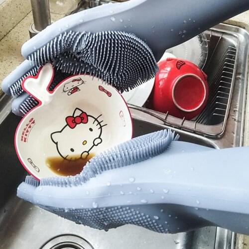 1 Pair Of Food Grade Silicone Dishwashing Gloves with Cleaning Brush Kitchen Gloves Cleaning Tools For Home