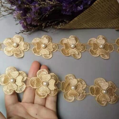 91cm Gold Pearl Lace Flower For Dress Ribbon Lace Trim Knitting Wedding Embroidered DIY Handmade Patchwork Sewing Craft