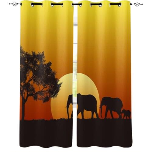 African Sunset Elephant Windows Curtains For Living Room Bedroom Decorative Kitchen Curtains Drapes Treatments