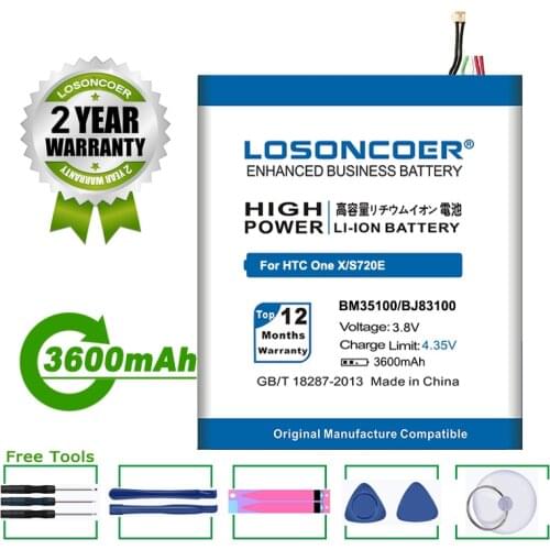 LOSONCOER Battery 3600mAh BM35100 BJ83100 Battery For HTC One X S720e Battery One S Z520e G23 Endeavor / One S Z560e