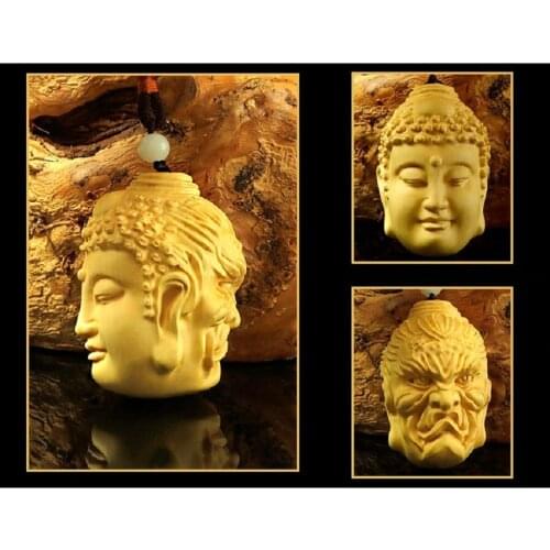 Boxwood carvings Buddhas head handlebars Buddhas demons literature and play solid wood automobile hanging crafts collection