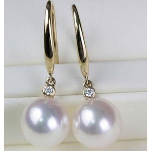 Free Shipping good gorgeous pair of 10-11mm south sea white pearl earring 14K