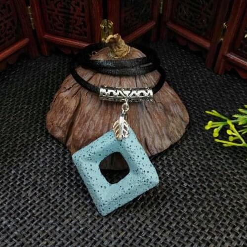 BOEYCJR 5 Colors Lava Stone Necklace Chain Handmade Ethnic Vintage Long Pendant Statement Necklace for Men and Women