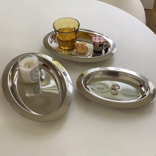 CuteLife Oval Stainless Steel Silver Plate Kitchen Breakfast Sushi Cake Fruit Plate Restaurant Wedding Tableware Storage Plate