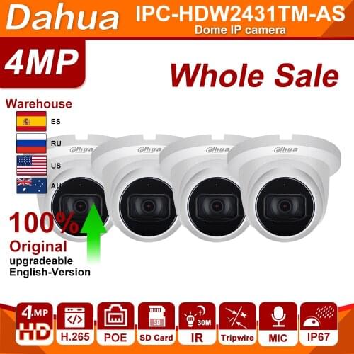 Dahua Original IPC-HDW2431TM-AS 4MP POE Built in MiC SD Card H.265 IP67 30M IR Starlight IVS Upgradeable IP Camera Whole Sale