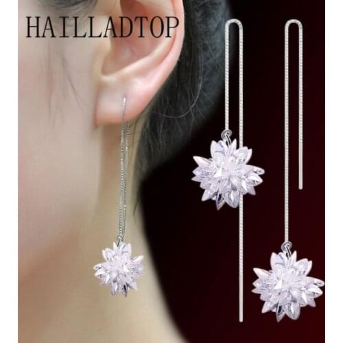 Snowflake Long Tassel Ear Line Luxury Drop Elegant Asymmetric Earrings AAA Cubic Zirconia Crystal Snowflake Long Drop Earrings
