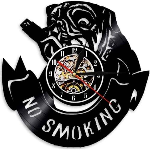 Smokey Bulldog Clock Little Pug Dog Wall Clock No Smoking Vintage Vinyl Record Led Light For Animals Dog Lover