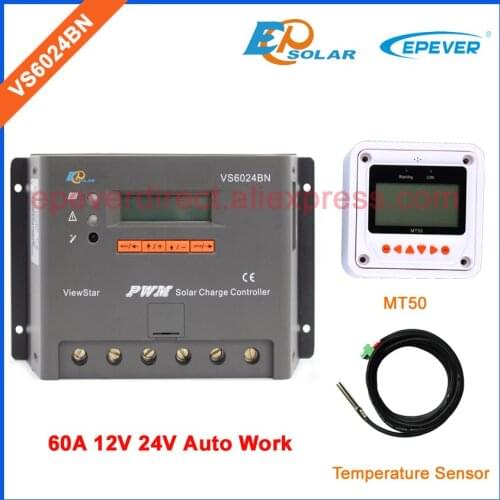 EPEVER PWM 60A VS6024BN with temperature sensor and MT50 Meter for setting PWM system solar charger conroller LCD display