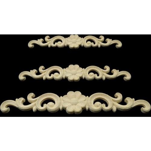 European-style Home Decorates Dongyang Wood Carving White Embryo Long Applique Door Bed Decorative Flower Piece Kawaii