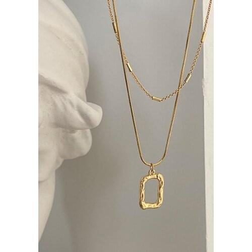 Geometric Rectangle Pendant Double Titanium Steel Necklace Golden Simple Stainless Steel Clavicle Chain Fashion Korean 2021