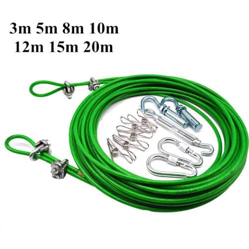 3m to 20m Steel wire Green PVC Coated Flexible Wire Rope Cable Stainless Steel for Clothesline Greenhouse Grape rack shed 4mm